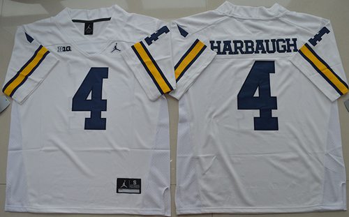 Wolverines 4 Jim Harbaugh White Jordan Brand Stitched NCAA Jersey