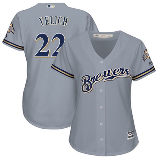 Women's Majestic Christian Yelich Milwaukee Brewers Player Gray Cool Base Road Jersey