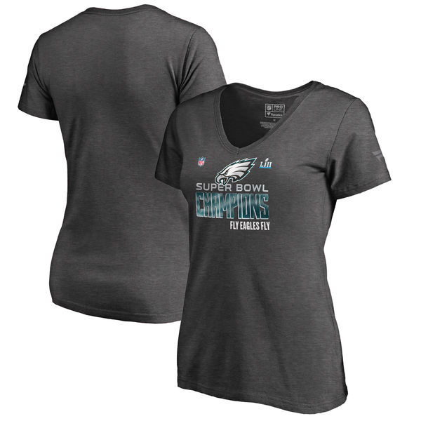 Women's Philadelphia Eagles NFL Pro Line by Fanatics Branded Heathered Charcoal Super Bowl LII Champions T Shirt
