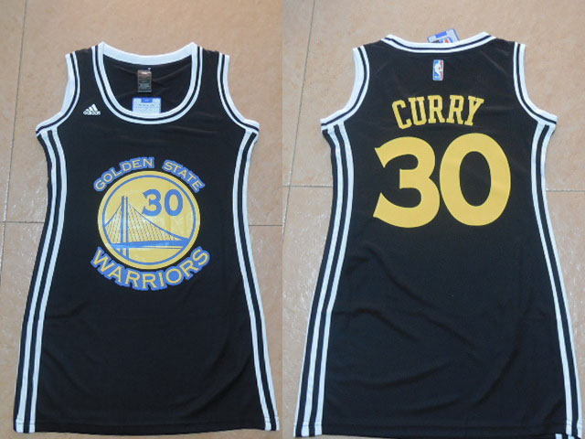 Women NBA Golden State Warriors 30 Stephen Curry Black Dress Jersey
