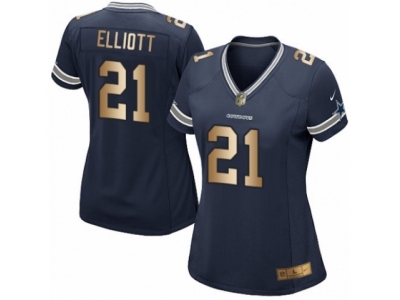 Women  Dallas Cowboys 21 Ezekiel Elliott Elite Navy Gold Team Color NFL Jersey