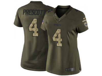 Women  Dallas Cowboys 4 Dak Prescott Green Stitched NFL Limited Salute to Service Jersey