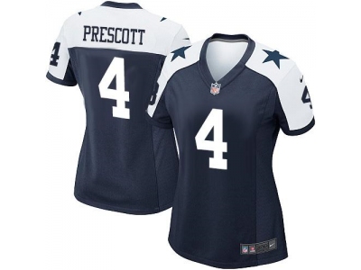 Women  Dallas Cowboys 4 Dak Prescott Navy Blue Thanksgiving Throwback Stitched NFL Elite Jersey