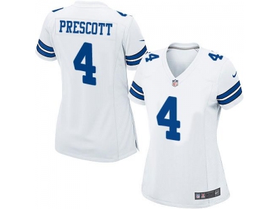 Women  Dallas Cowboys 4 Dak Prescott White Stitched NFL Elite Jersey