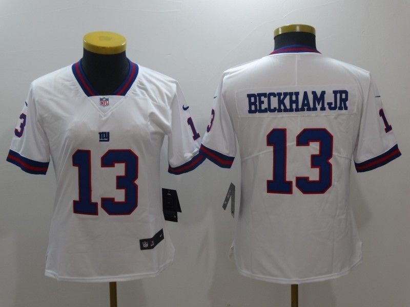 Women  New York Giants 13 Odell Beckham Jr Limited White Rush NFL Jersey