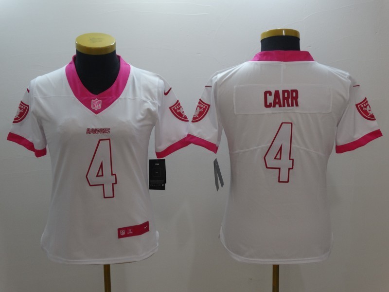 Women  Oakland Raiders 4 Derek Carr Limited White Pink Rush Fashion NFL Jersey