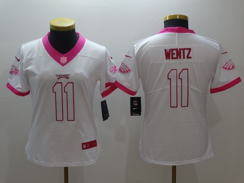 Women  Philadelphia Eagles 11 Carson Wentz Limited Rush Fashion Pink NFL Jersey