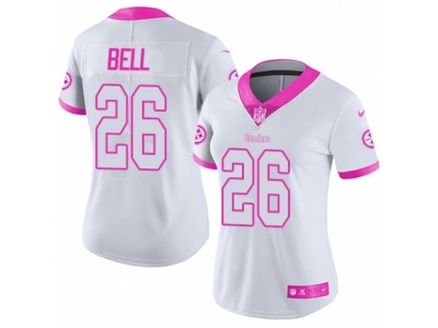 Women  Pittsburgh Steelers 26 Le Veon Bell Limited White Pink Rush Fashion NFL Jersey