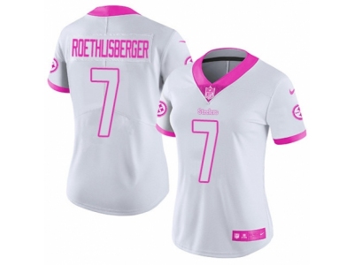 Women  Pittsburgh Steelers 7 Ben Roethlisberger Limited White Pink Rush Fashion NFL Jersey
