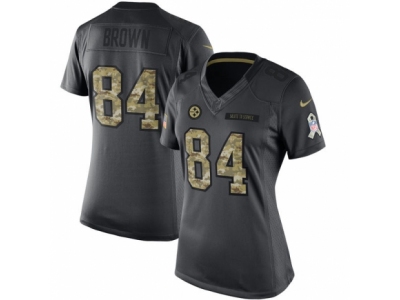 Women  Pittsburgh Steelers 84 Antonio Brown Limited Black 2016 Salute to Service NFL Jersey