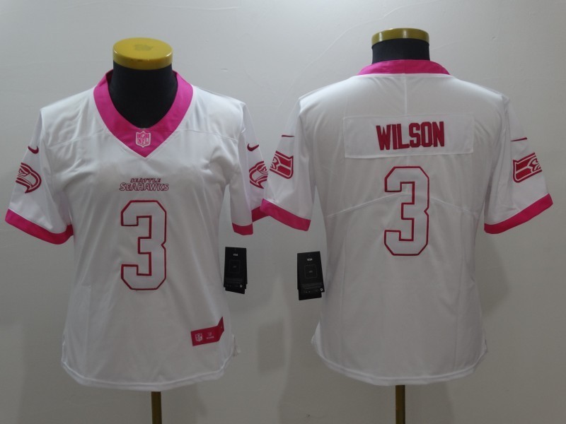 Women  Seattle Seahawks 3 Russell Wilson Limited Rush Fashion Pink NFL Jersey