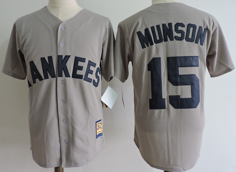 Yankees 15 Thurman Munson Gray Cooperstown Collection Jersey