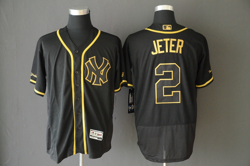Yankees 2 Derek Jeter Black Gold Flexbase Jersey