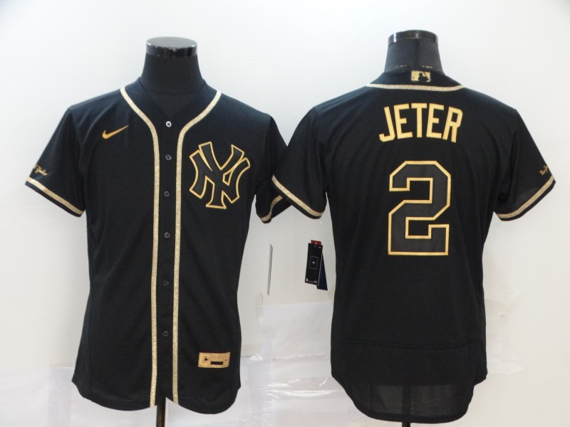 Yankees 2 Derek Jeter Black Gold Nike Flexbase Jersey