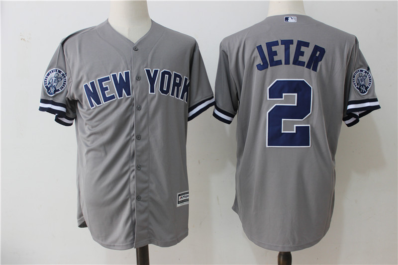 Yankees 2 Derek Jeter Gray Retirement Patch Cool Base Jersey