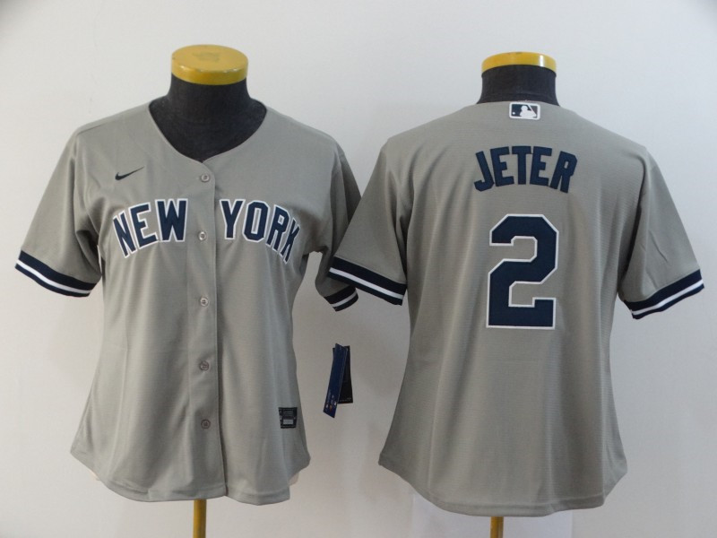 Yankees 2 Derek Jeter Gray Women 2020 Nike Cool Base Jersey