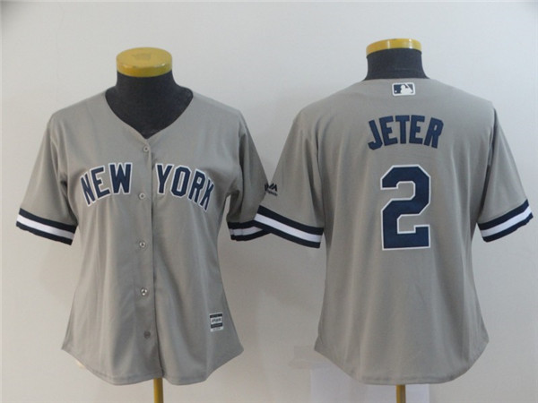 Yankees 2 Derek Jeter Gray Women Cool Base Jersey