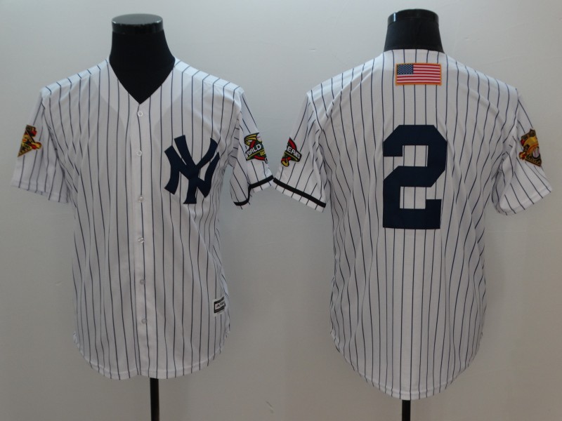 Yankees 2 Derek Jeter White 2001 World Series Cool Base Jersey