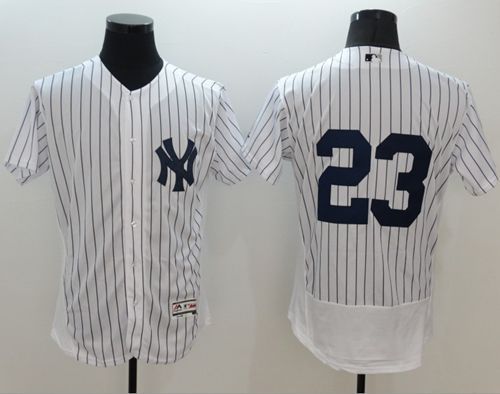 Yankees 23 Don Mattingly White Strip Flexbase Authentic Collection Stitched MLB Jersey