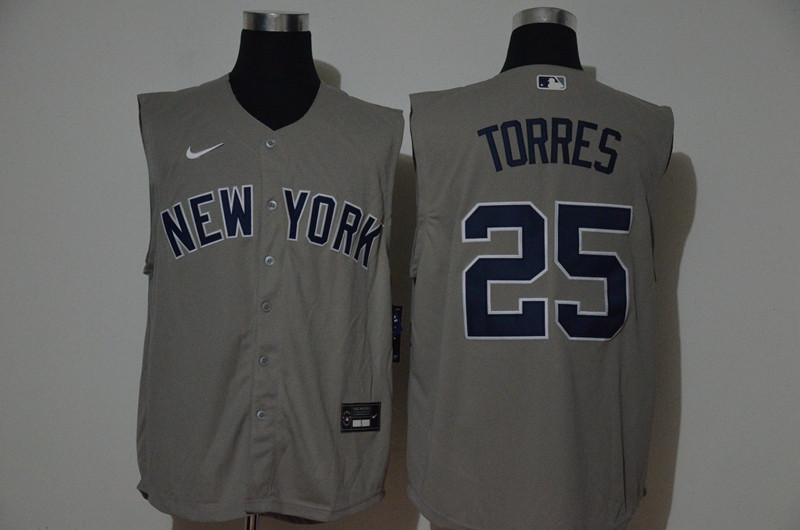 Yankees 25 Gleyber Torres Gray Nike Cool Base Sleeveless Jersey