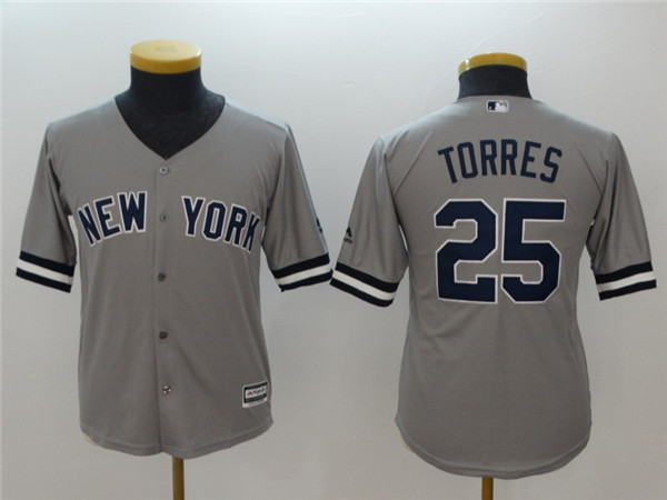 Yankees 25 Gleyber Torres Gray Youth Cool Base Jersey