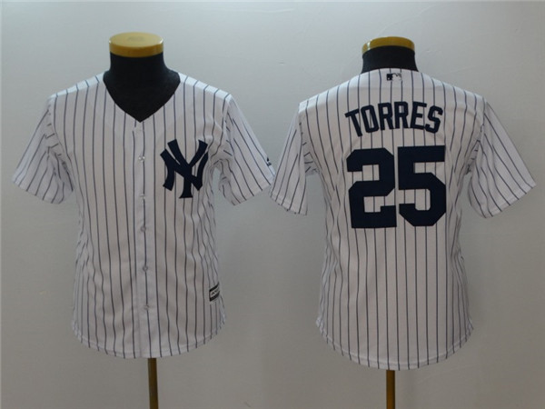 Yankees 25 Gleyber Torres White Youth Cool Base Jersey