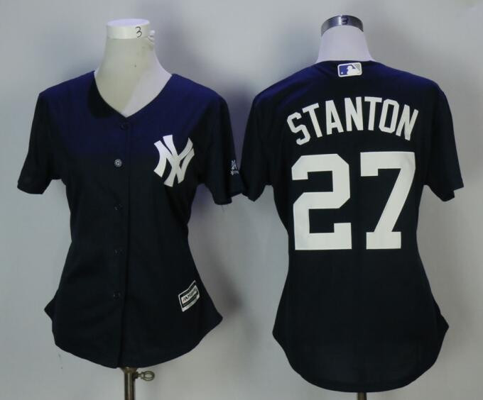 Yankees 27 Giancarlo Stanton Navy Women Cool Base Jersey