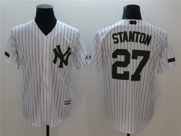 Yankees 27 Giancarlo Stanton White Olive Cool Base Jerey