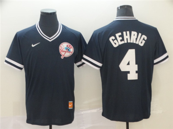 Yankees 4 Lou Gehrig Blue Throwback Jersey