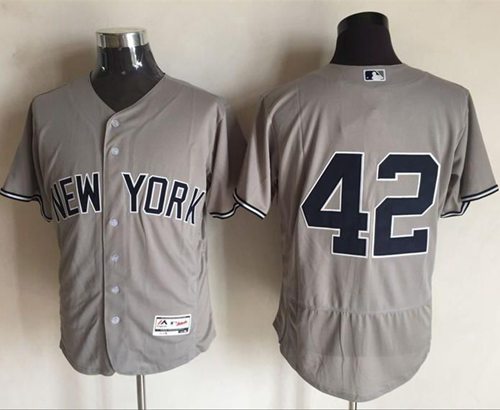 Yankees 42 Mariano Rivera Grey Flexbase Authentic Collection Stitched MLB Jersey
