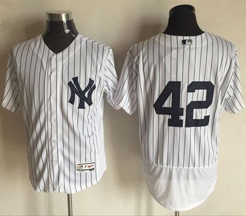 Yankees 42 Mariano Rivera White Strip Flexbase Authentic Collection Stitched MLB Jersey