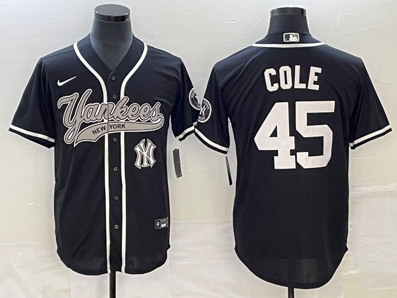 Yankees 45 Gerrit Cole Logo Black Cool Base Jersey