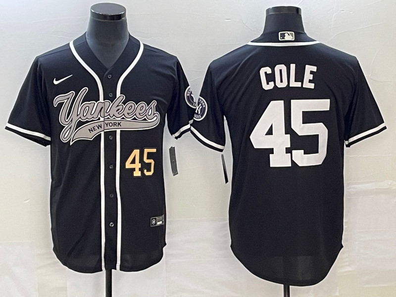 Yankees 45 Gerrit Cole Number Black Cool Base Jersey
