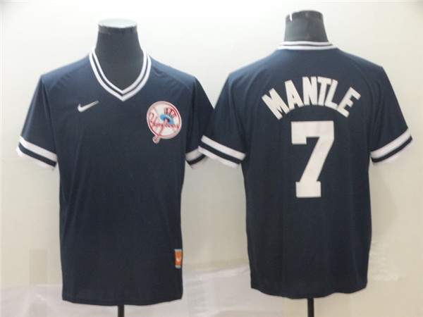Yankees 7 Mickey Mantle Blue Throwback Jersey