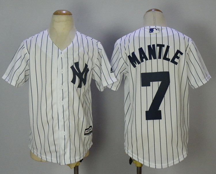 Yankees 7 Mickey Mantle White Youth Cool Base Jersey