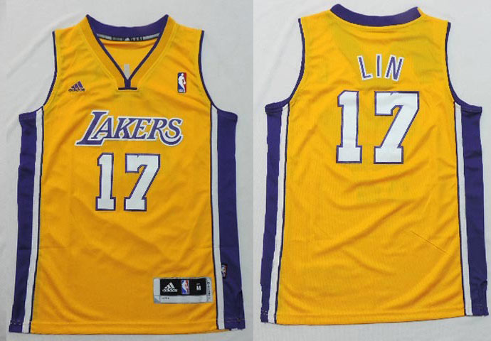 Youth  NBA Los Angeles Lakers 17 Jeremy Lin New Revolution 30 Swingman Yellow Youth Jersey