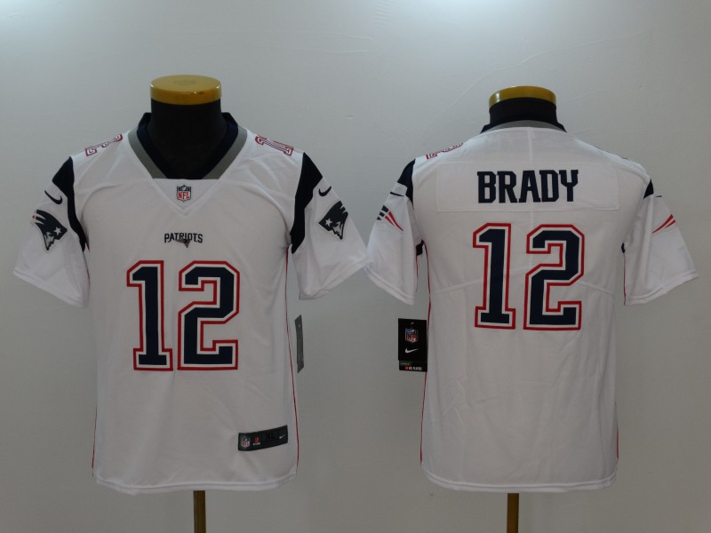 Youth  England Patriots #12 Tom Brady White 2017 Vapor Untouchable Limited Stitched Jersey